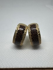 14k Yellow Gold Enameled Cheetah Leopard Print Hoop Earrings Vintage, 21mm, SLC