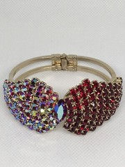 Red AB Rhinestone Crystal Demi Parure Clamp Bracelet Clip On Earring Set