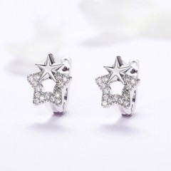 Star Huggie U-Hoop Girl’s Earrings 2.2 Ct Simulated Diamond 14K White Gold Over