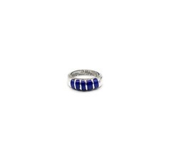 Vintage Sterling? or Alpaca? Silver Ring with Blue Enamel? Inlay, Size 5.5-6