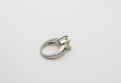 Silver Tone Metal Solid Cushion Yellow Glass Round 10mm Stone Band Ring Sz 5.25