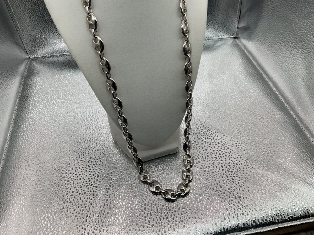 VTG Signed NAPIER Chunky Silver Tone Mariner/Anchor Link Chain Necklace 27” NWOT