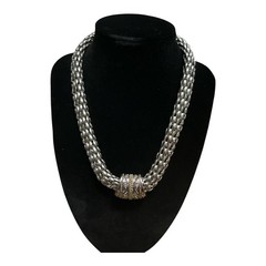 Vintage Two-Tone Silver and Gold Tone Woven Mesh Magnetic Clasp Necklace