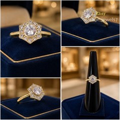 Vintage Hexagon Halo 2CT Round Cut Lab Created Diamond Ring 14K Yellow Gold Over