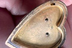 Antique Heart Shaped Photo Locket Gold Over Sterling 19” Chain Read C3