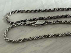 Vintage Sterling Silver 2mm Rope Chain Necklace 24” Long