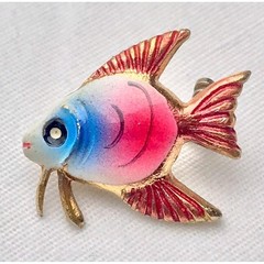 Gold Tone Colorful Enamel Fish Pin Brooch Vintage Korean Decorative Accessory