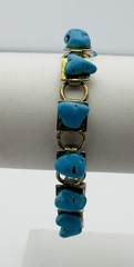 VINTAGE TURQUOISE STONES SILVERTONE BRACELET 7.25 INCHES PRE OWNED