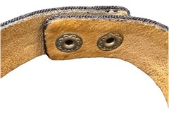 Vintage Leather Bracelet W Metal Plate Double Button Adjust 1990’s-2000’s 7-8”