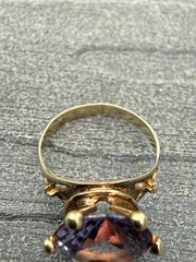 Vintage 14k Yellow Gold 4Ct+ Synthetic Color Change Sapphire Cocktail Ring Sz 7