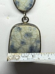 Vintage Handmade Ceramic Pottery Pendant with 925 Silver Trim 24″ Chain
