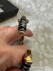 Vintage Jackie Collins Gold Black Enamel Panther Hinged Bracelet Rhinestones
