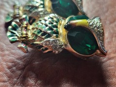 Vintage Coro Green Glass & Enamel Duette Owl Pin With Earrings