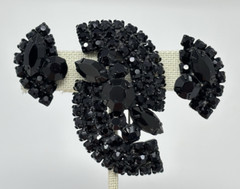 Vintage Estate Jet Black Rhinestone Japanned Pin Earring Jewelry Set