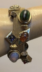 Victorian Revival Bracelet Mesh Jeweled Slide Charms Faux Gems Bold Statement