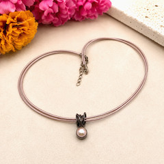 Sterling Silver Blush Pearl Pendant Necklace Pink Cord Modern Artisan 17. In