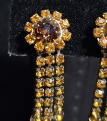 Vintage Chandelier Screw back Earrings Amber & Brown Apricot hues Gold Tone 45mm