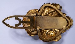 Vintage Brass Rose Flower & Leaves Buckle 2.5″ Floral Gold Tone Dress Clip