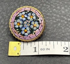 Vintage Italy Micro Mosaic Floral Daisy Brooch Pink Blue Gold Tone