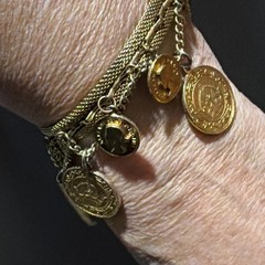 Vintage Cuff Bracelet Faux Coins Mesh Bracelet Elizabeth II Regina 2 1/4”