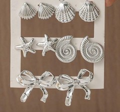 (6 Pairs)Vintage Gold & Silver, Earrings Set Heart Shell Bow Flower Studs