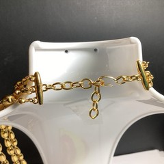 VINTAGE 3-STRAND GOLDTONE METAL BEADS NECKLACE ADJUSTED LENGTH NICE