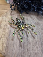 Jeweled Spider Brooch Gold Tone Enamel Green/ Black Large 3.5 in