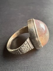 Vintage Handcrafted Silver Ring Unique Cabochon Quartz Gemstone Ring Size 8.5 US