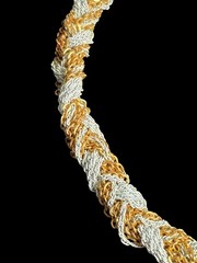 Eisenberg Hedgehog Braided Chain Necklace Gold Tone White Enamel