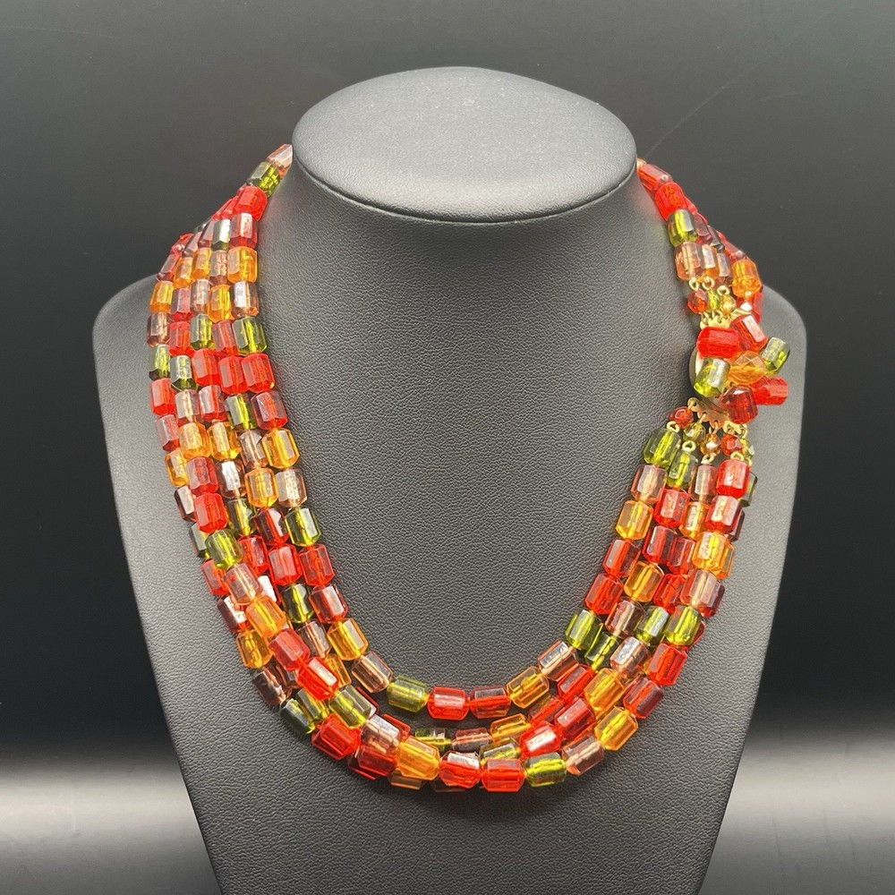 Vintage W Germany Colorful Layered Necklace 15” Choker Collar Multi Strand Beads