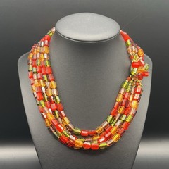 Vintage W Germany Colorful Layered Necklace 15” Choker Collar Multi Strand Beads