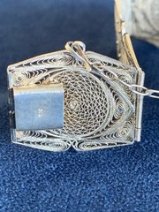 Vintage 1930s Portuguese Sacred Geometry Sterling Silver Filigree Panel Bracelet