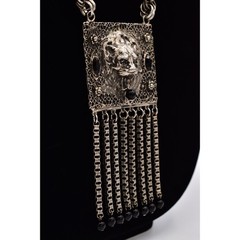 Edlee Vintage Chain Lion Door Knocker Necklace Heavy Chain Silver Signed BinBL