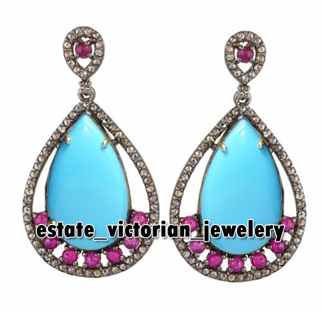 Vintage 2.25Ctw Rose Cut Diamond Gemstone Studded Silver Amazing Earring Jewelry
