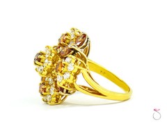 Vintage Designer Fancy Vivid Orange & White Diamond Floral Cluster Ring