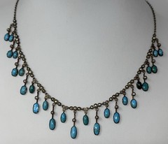 Gorgeous Antique Victorian Persian Turquoise Pearl 10k Gold Festoon Necklace