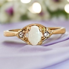 Vintage 1970s Uncas Opal Ring Size 7 14K Gold Plate Austrian Crystal -14M