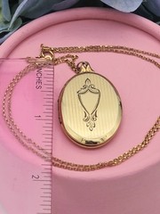 Large LOCKET Antique Vintage Gold GF Necklace Pendant Chain Filled Photos Deco