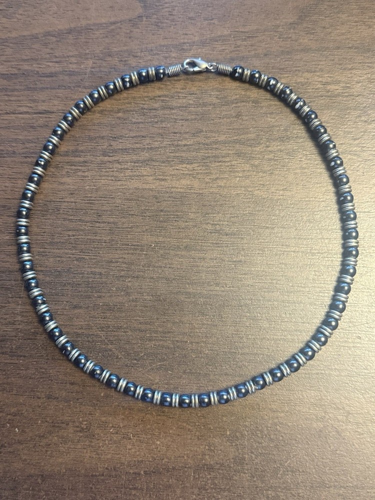 Vintage 90s Hot Topic Beaded Choker Necklace Hematite Silver Goth Grunge 1998