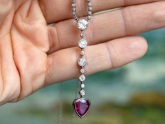 Antique 2.10Ct Pear Cut Ruby and 2.04Ct Diamond Platinum Pendant Circa 1915