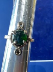 Vintage Sterling Silver Simulated Green Round Shape Gem Stone Ring Size 7