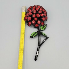 1930s Unsigned Black Red Green Enamel Painted Pot Metal Dahlia Flower Brooch