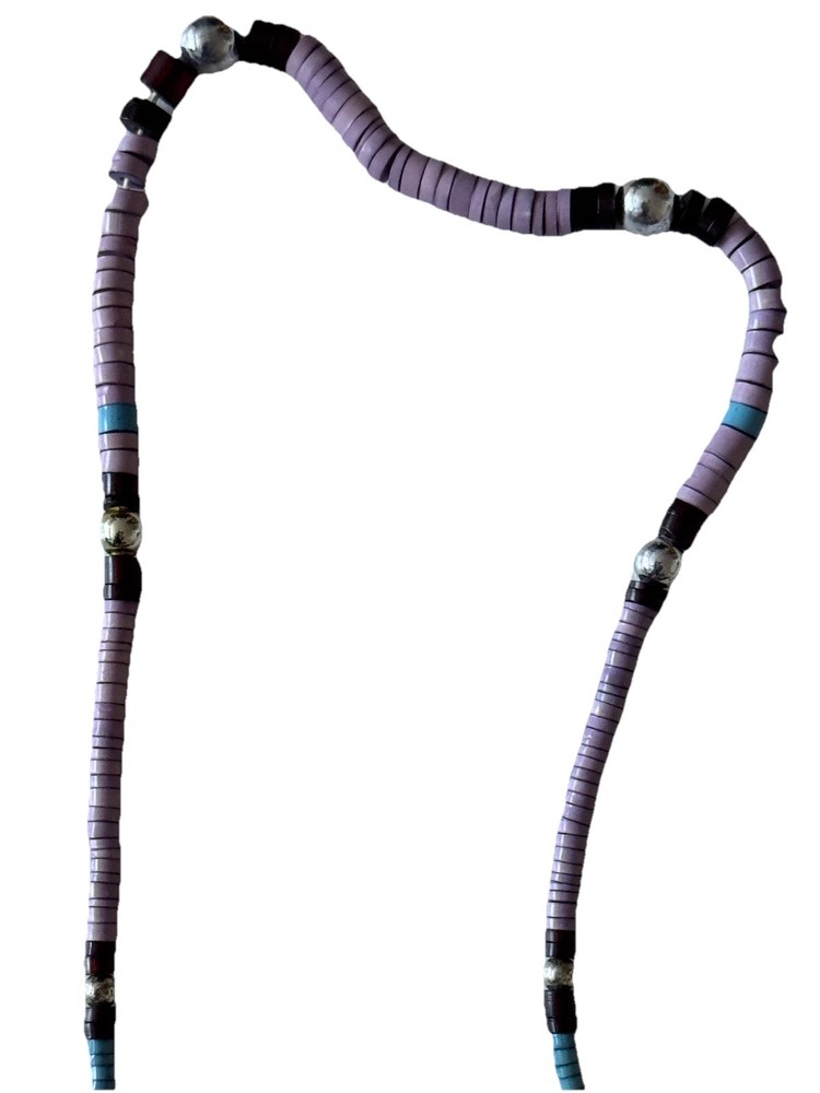 Vintage 16 Inch Hand Strung Colorful Hippie Silver And Plastic Beads Necklace