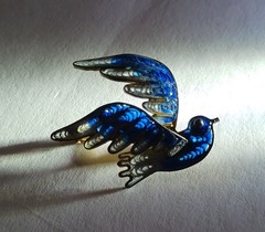 Vintage 800 Silver Filigree Plique A Jour Enamel Blue Bird Pin Brooch