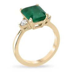 3.90 Ct Natural Emerald Art Deco Vintage Engagement Ring 14K Yellow Gold Over