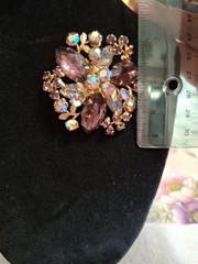 Vintage Aurora Borealis Deep Pink Lavender Purple Rhinestones & Lava Glass