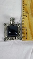 Vtg Premier Design Silver Tone Black Onyx Style Cabochon Pendant Costume