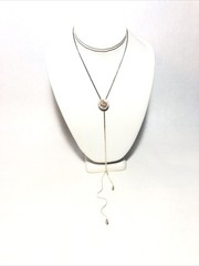 Woman’s Adjustable Slide Charm Bolo Lariat Necklace-Silver Tone W/ Brown Crystal