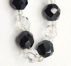Modern Art Deco Black Clear Cut Crystal Bead Silver Tone Vintage Necklace 31 in