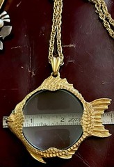 Vintage Signed FLORENZA Fish Jelly Belly Magnifying Glass Pendant Necklace 70s